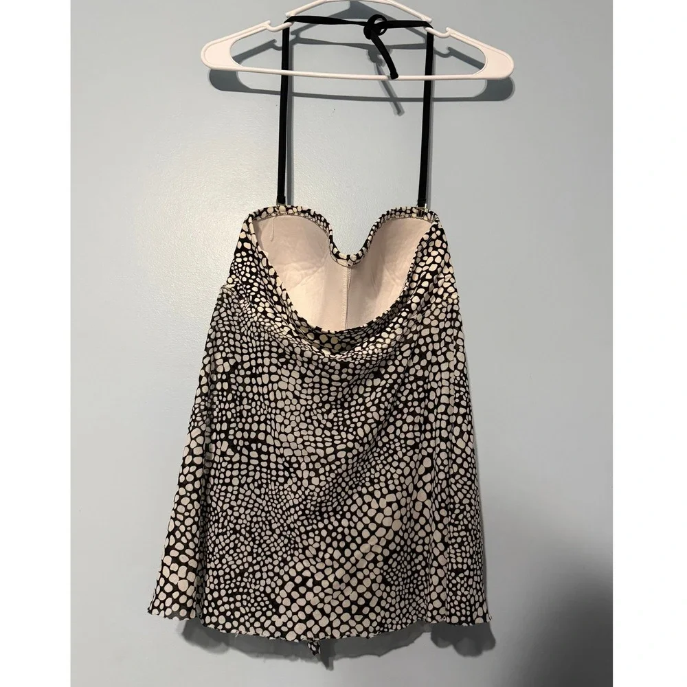 Merona Women's M Black White Pebble Print Tankini Swim Top Halter Underwire